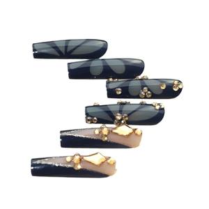 Ongles à presser carrés bleus français en ABS, motif papillon 3D, strass de luxe, 24 pièces, vente chaude - Product Image 6