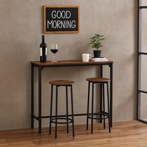 Industrial style rustic brown high-leg <b>bar</b> <b>table</b> and chair set, suitable for small apartments, kitchens, and home use. - Product Image 2