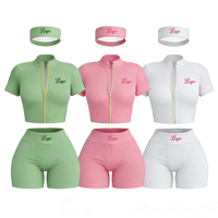 Vêtements d'été pour femmes, ensembles de streetwear personnalisés, ensembles de sport, veste à fermeture éclair à manches courtes et shorts, ensemble de shorts 3 pièces, survêtement pour femmes