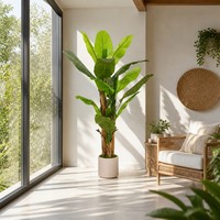 Plante de bananier artificielle de 1,5 m avec feuilles en PEVA, troncs doubles en PE, plante artificielle en pot pour décoration intérieure