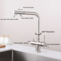 Robinet de cuisine extractible 3-en-1 avec purificateur d'eau, en acier inoxydable SUS304, mitigeur d'évier à double poignée – Stock usine