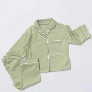 أطقم بيجامات قطنية للأطفال بأكمام طويلة مريحة ملابس نوم حرارية دافئة تتميز بطباعة بلون واحد للأولاد والبنات للخريف - Product Image 5