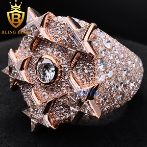 Anillo de Hombre de Plata de Ley 925 con Baño de Oro Rosa y Moissanita, Estilo Hip Hop, Diseño OEM/ODM de Fábrica, Certificado GRA - Product Image 3