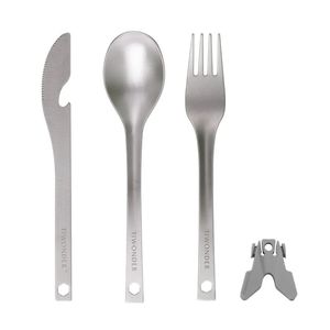 TIWONDER Kit d'ustensiles de voyage classique en titane pur – Ensemble de couverts légers pour camping (fourchette, cuillère, baguettes) – Compatible lave-vaisselle - Product Image 1