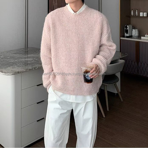 Suéter de punto con cuello redondo para hombre, logotipo personalizable, textura relajada, estilo a cuadros, tacto avanzado, ropa interior, top cálido para otoño e invierno - Product Image 3