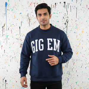 Sweat-shirt à capuche GIG EM bleu marine en fils fins 100% coton, hiver, sur mesure, fermeture éclair vintage - Product Image 1