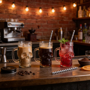Venta al por mayor: Vaso de vidrio reutilizable de 16 oz con <span class=keywords><strong>boca</strong></span> ancha, diseño de calavera, tipo Mason Jar, taza de cerveza, botella de vidrio con asa - Product Image 3