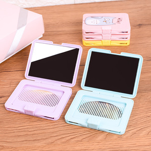 Portable Comb And Mirror <b>Set</b> <b>Square</b> Plastic Folding Makeup Mirror Mini Round Mirror For Travel Outdoor Use - Product Image 2