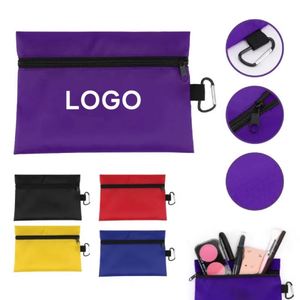 กระเป๋าเครื่องสำอางแบบมีซิปพร้อมคลิปคาราไบเนอร์สำหรับเดินทาง พิมพ์โลโก้ตามสั่ง ขายส่ง ราคาโปรโมชั่น - Product Image 1