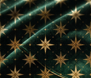 Tela de tapicería al por mayor Celestial Star Gold sobre verde por yarda, terciopelo holandés, satén, lino, lona, terciopelo Matty Celosia - Product Image 3