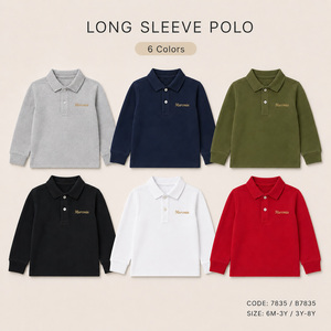 Camisa <span class=keywords><strong>Polo</strong></span> de Manga Larga para Niños, 100% Algodón Piqué, Secado Rápido, Transpirable, Uniforme Escolar, Tops Casuales, Azul Marino y Verde, 2-14 Años, Venta al Por Mayor - Product Image 2