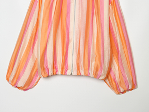Veste décontractée surdimensionnée à manches longues à col rond et fermeture éclair à rayures de couleur orange pour femmes - Product Image 5