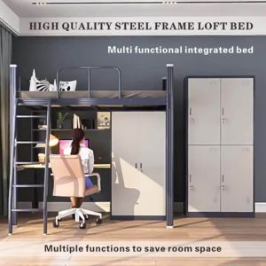 <span class=keywords><strong>Lit</strong></span> mezzanine moderne <span class=keywords><strong>en</strong></span> métal gris et noir pour chambre à coucher avec <span class=keywords><strong>bureau</strong></span>, tiroirs de rangement et escalier - Product Image 3