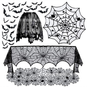 Halloween Spider Web Party Decoration Bat Lampshade <b>Round</b> Tablecloth Five Pointed Star <b>Table</b> <b>Runner</b> Fireplace Towel - Product Image 1