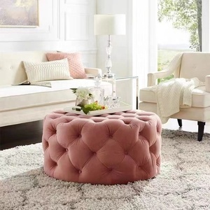 Tufted <strong>Chesterfield</strong> Round Ottoman Velvet Upholstered <strong>Footstool</strong> with Solid Timber Frame for Living Room and Bedroom Decor - Product Image 3