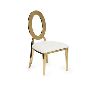 Hollow Oval Back Gold Leg Chairs, Upholstered Seat Padded Hole Back White Banquet Chairs for Event Wedding Hotel Meeting