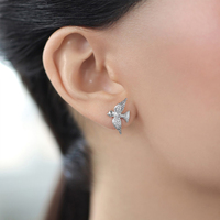Parure de bijoux Bohème en Argent Sterling 925 avec Zircon Cubique Pavé, Collier, Bracelet, Boucles d'oreilles et Manchette d'oreille Colombe de la Paix (4 pièces) pour Femme