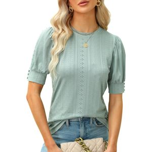 Blusas de Mujer de Manga Corta con Mangas Abullonadas, Tejidas, Transpirables, Informales, para el Trabajo - Product Image 1
