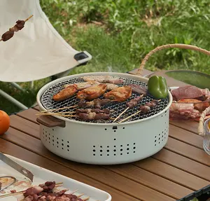 Zwarte Wagen Barbecue Grill Outdoor Draagbare Bbq Houtskoolgrill Roestvrij Staal Mesh Camping Food Grade Sus 304 2541