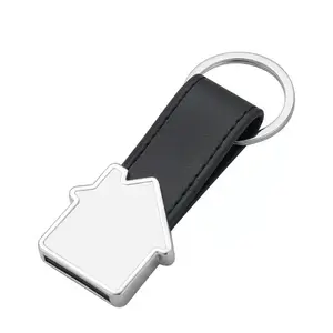 custom house shape leather keychain estate promotion PU key holder