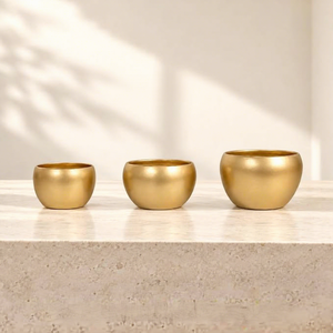 Modern Gold Metal Round Planters 3 Piece Set <b>Small</b> Decorative <b>Pots</b> For Indoor Desk - Product Image 2