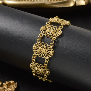 women adjustable banquet custom <b>copper</b> fili flgreeoral panel lobster clasp glossy premium wholesale 18k gold plated <b>bracelet</b> - Product Image 1