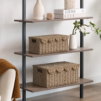 Ensemble de paniers de rangement en jonc de mer tressé, 2 couvercles à bord festonné, faits à la main, rectangulaires, organisateurs décoratifs, capacité 10-20L pour salon