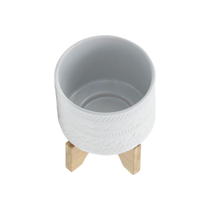 Fioriera in ceramica goffrata con supporto in legno, piccola e rialzata, per decorazioni domestiche, vasi da fiori, tavolo, ingresso, giardino - Product Image 4