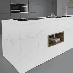 AST OEM/ODM calacatte Michelangelo5043 Cuarzo Aritificial highgloss white Solid Bullnose Eased Edge Quartz Countertop