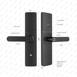 Serratura Elettronica Intelligente per Porte in Legno, Compatibile con App Tuya, Impermeabile IP65, con Sblocco Tramite Impronta Digitale, per Europa, <span class=keywords><strong>Turchia</strong></span> e Russia - Product Image 6