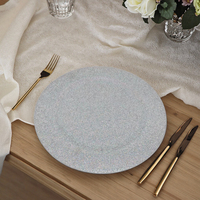 Assiette de présentation en plastique à motif végétal, paillettes argentées, avec paillettes holographiques, style classique pour la décoration de table de fête et de mariage