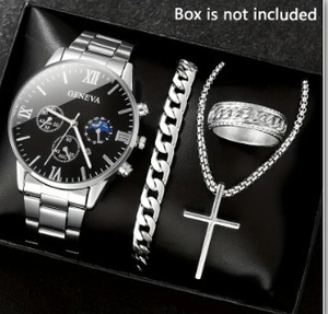 Stainless Steel Band Roman Scale Three-Eye Calendar Business Bracelet Cross Necklace Glass Dial No Box Men's Luxury Quartz <b>Watch</b> - Product Image 6