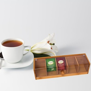 Caja de almacenamiento de té de bambú con cinco compartimentos, rectangular, de madera carbonizada, para bolsitas de té - Product Image 3