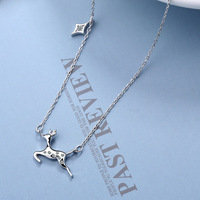 Collier pendentif cerf S925 en argent pour femme, style forêt, mignon, incrusté de zircons, cadeau de fiançailles, mariage, Noël