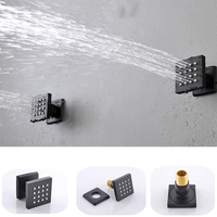 Système de douche thermostatique en laiton noir mat de 12 pouces avec affichage de la température, robinetterie et jets doux, et 4 jets latéraux