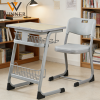 Ensemble de chaise de bureau ergonomique moderne réglable en hauteur pour étudiant avec tiroir de rangement en plastique écologique pour salle de classe et salle d'étude