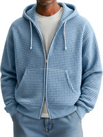 Nouveau modèle de veste à capuche à double fermeture éclair en tissu gaufré résistant, à manches longues, pour homme, couleur unie, coupe ample, sweat-shirt décontracté de sport