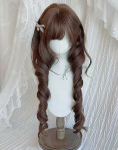 R Women's Full-Head Wig: Hazel-Grey Brown, Korean-Style "Atmospheric" Look, Face-Framing Bangs, and Long, Wavy Curls