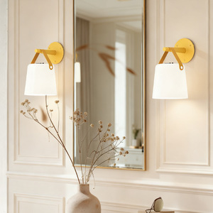 Industrial <b>Wall</b> Lamp Copper Body White Shade E26 LED Bulb <b>Switch</b> Control <b>Wall</b> Mounted Bedroom Corridor <b>Lighting</b> - Product Image 3