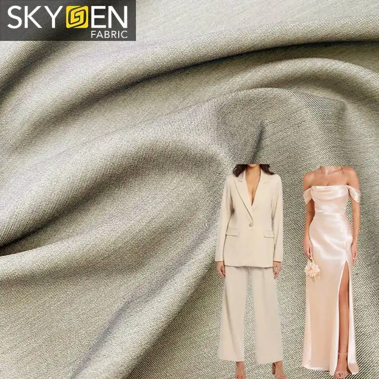 Vestido de traje de camisa sarga Lisa TC TR CVC tela tejida spandex nylon rayón/viscosa/poliéster/algodón 100% tela de poliéster