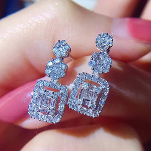 Orecchini Pendenti Lunghi con Zirconi Quadrati di Lusso, Eleganti Gioielli da Sposa per Banchetti Nuziali - Product Image 4