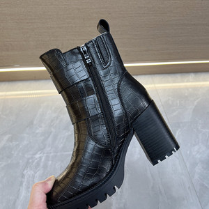 Stivali alla Caviglia Premium in Pelle di Vacchetta per <span class=keywords><strong>Donna</strong></span>, Autunno Inverno, Uso Quotidiano, Decorazione con Fibbia, Foderati in Pile, Tacco Grosso, Stile Martin - Product Image 6