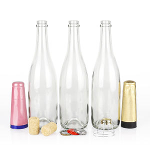 Botella de Vino Borgoña Transparente de 750 ml, Botella Redonda de Vidrio para Ron, Whisky, Tequila, Licor, Champán, Botellas de Almacenamiento con Corcho - Product Image 1