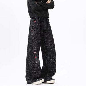 Vintage High Street Sweatpants Men Baggy Joggers Heavyweight Cotton Casual <strong>Trousers</strong> Loose Streetwear Adjustable <strong>Drawstring</strong> - Product Image 3