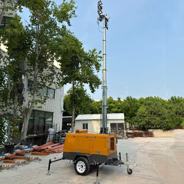 Mobile Diesel Generator 5.7KW Super Silent Light Tower Trailer with Pump & Gear for Construction Site Outdoor Emergency Lighting