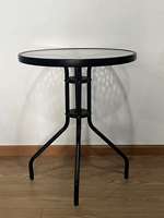Table de salle à manger de patio avec cadre en verre trempé, table ronde de bistrot, mobilier d'extérieur, table en métal de jardin