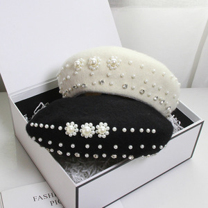 Logo personnalisé de haute qualité artiste peintre Boina Barett perle laine EI bérets chapeau pour femmes Borete De Boina - Product Image 3