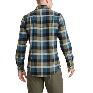 Chemise en flanelle à carreaux pour homme, col boutonné, 100% coton, fabrication directe, manches longues, imprimé à carreaux, coupe classique, poche poitrine - Product Image 4