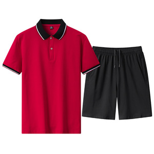 Ensemble deux pièces pour homme, chemise polo à manches courtes en coton 95% et élasthanne 5%, short décontracté, vêtements de sport d'été - Product Image 1