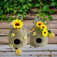 2 Stück Handgefertigte Rustikale Umweltfreundliche Bienenstock-Dekoration zum Welt-Bienen-Tag, Sonnenblumen-Bauernhaus-Etagere, Haus- und Gartenornamente, Bestseller
